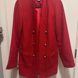 Suzy Shier Textured Red Blazer with Gold Buttons